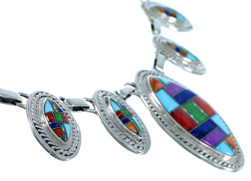 Sterling Silver Multicolor Link Necklace Earrings Set Jewelry PX37805